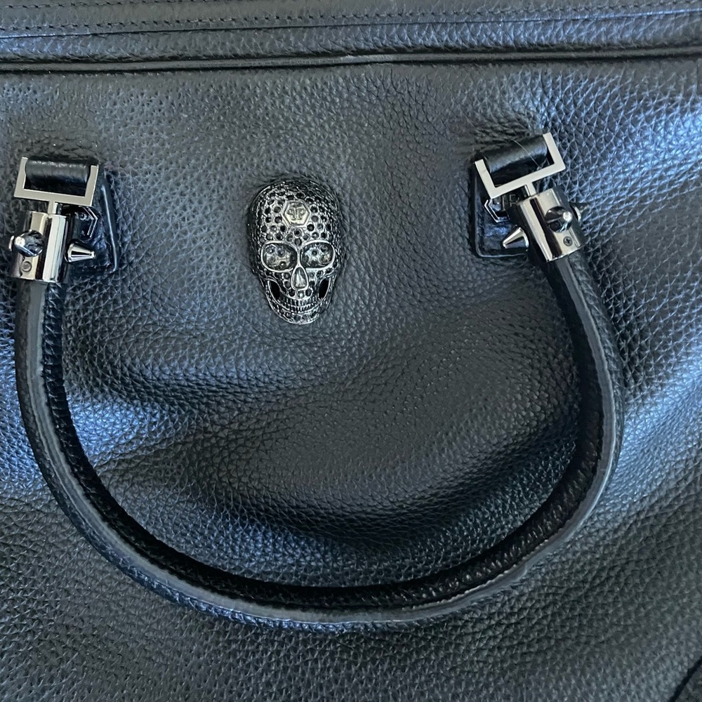 Philipe Plein Top handle ‘Government’ Black Leather Leather Bag Skull NWOT